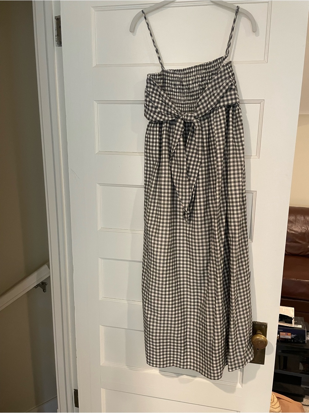 Vince Green and White Gingham Smocked Top - Picture 7 of 9